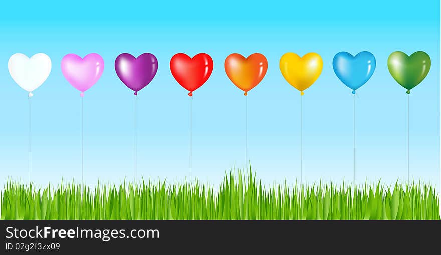 Row Of Colorful Heart Shape. Vector