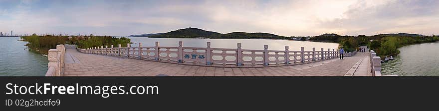 This is the bridge in Wuxi Taihu Lake Park panorama shot. This is the bridge in Wuxi Taihu Lake Park panorama shot