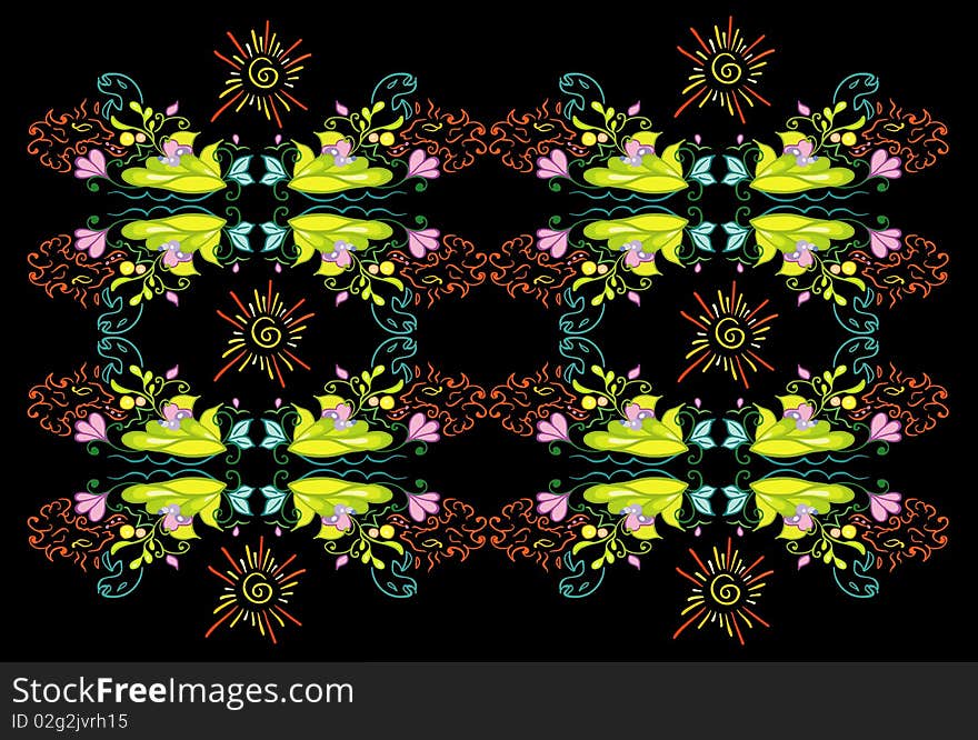 Creative and color curls, patterns on black background. Creative and color curls, patterns on black background