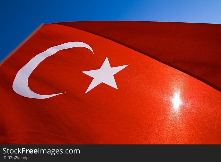 Turksih flag in front of sun. Turksih flag in front of sun.