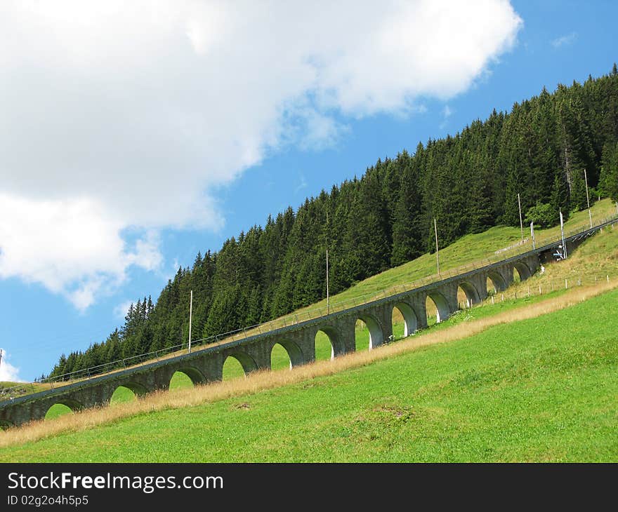 Mountain rail road in Muerren, famous Swiss skiing resort in Shilthorn region