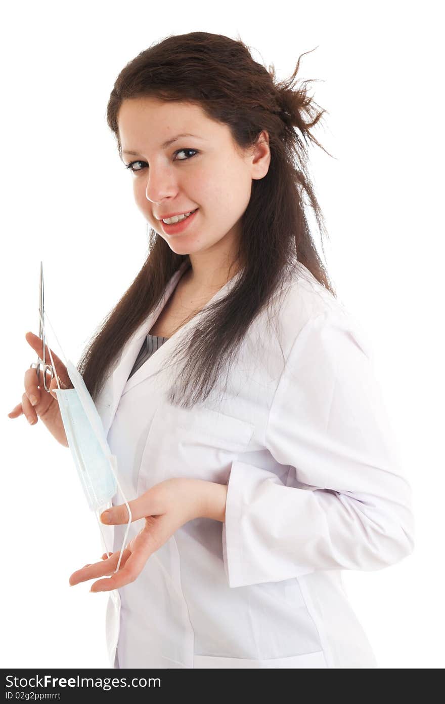 The young attractive nurse isolated on a white background