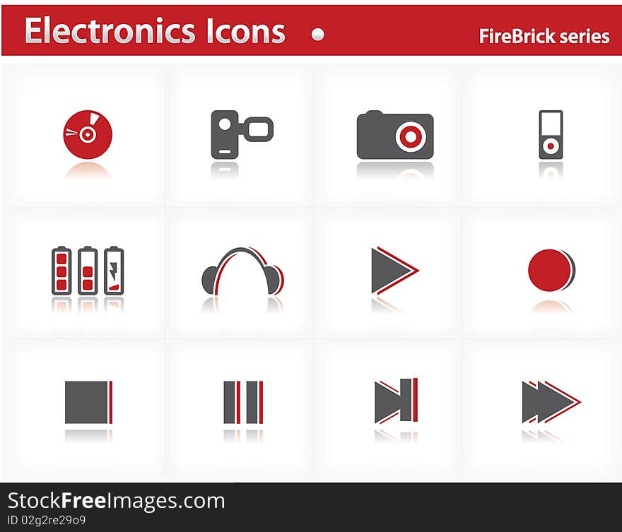 Electronics Icons Set - Firebrick Series