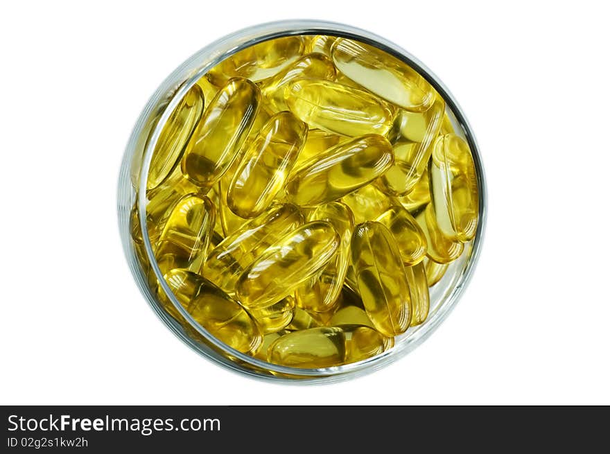 Glass full with Omega 3 vitamins. Glass full with Omega 3 vitamins