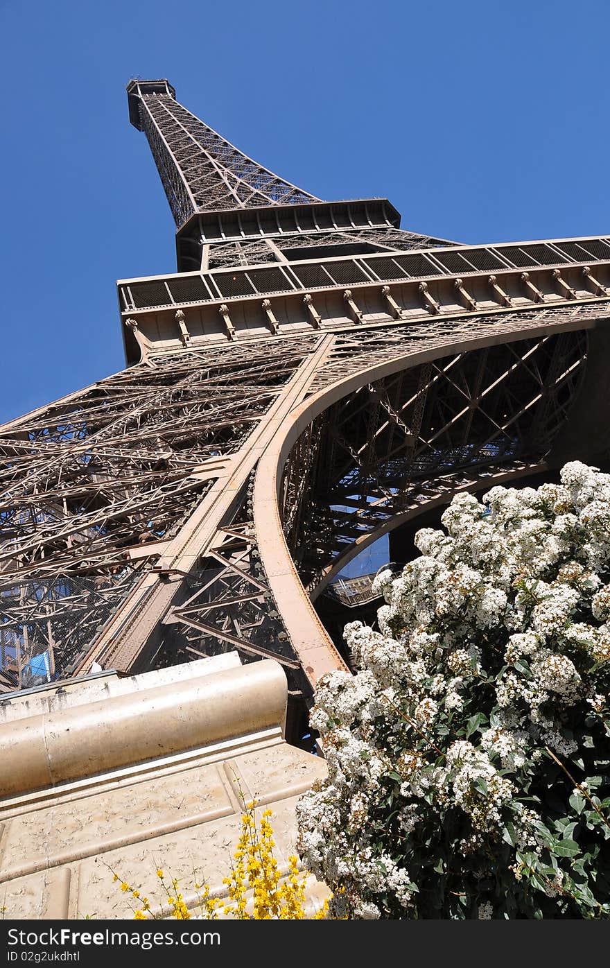 Eiffel tower against blue sky