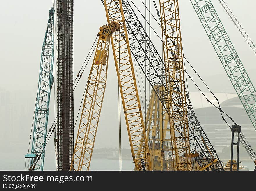 Cranes in Hong Kong city centre. Cranes in Hong Kong city centre