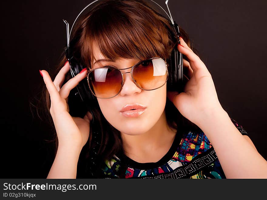 Portrait of happy sexy woman listening music. Portrait of happy sexy woman listening music