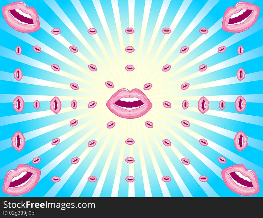 Abstract background consisting of sunlight and spread of female lips. Abstract background consisting of sunlight and spread of female lips