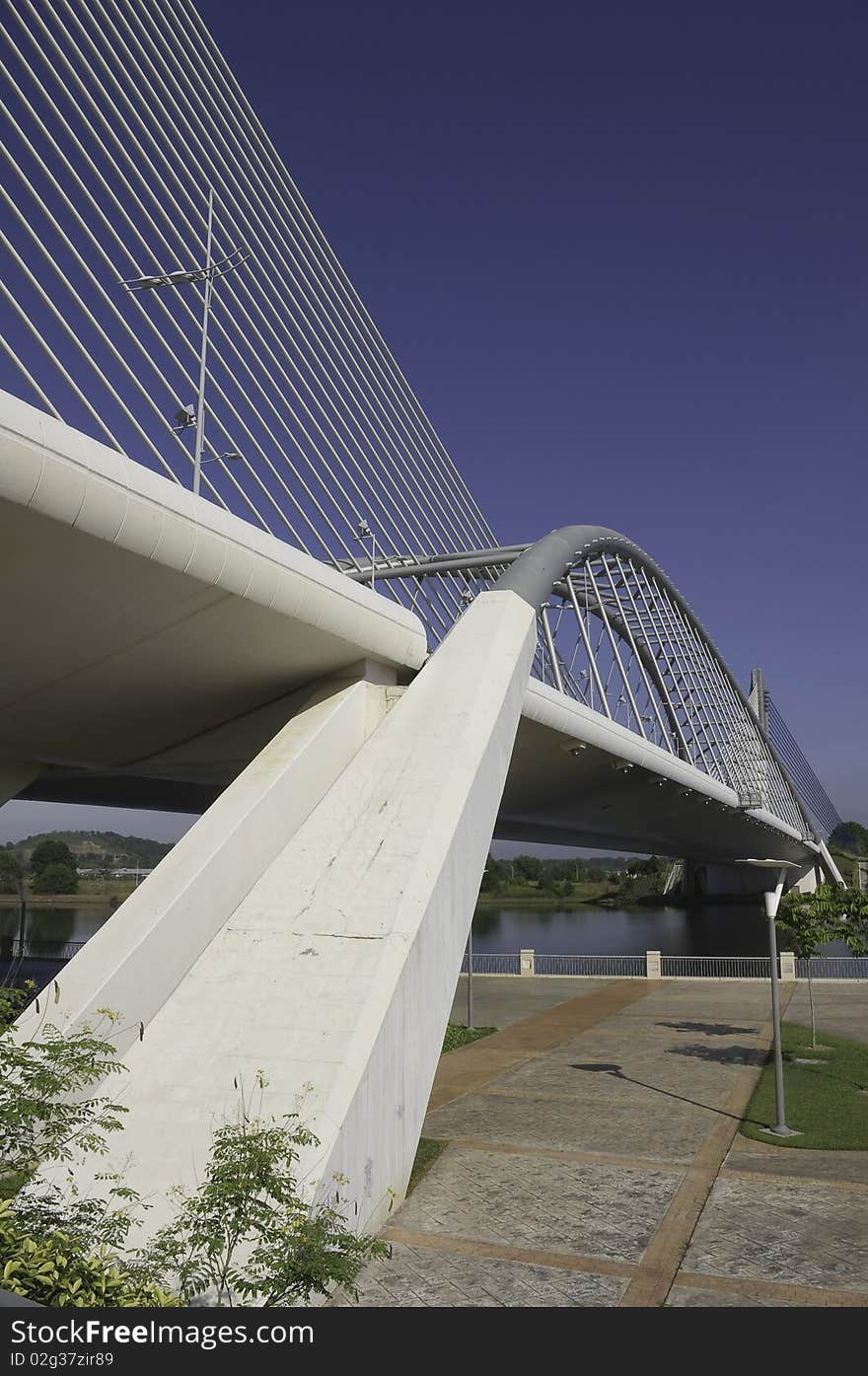 Massive structural reinforced concrete footing of cable-stayed suspension bridge. Massive structural reinforced concrete footing of cable-stayed suspension bridge