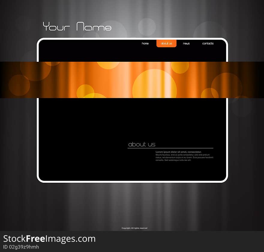 Website template with orange curtain.