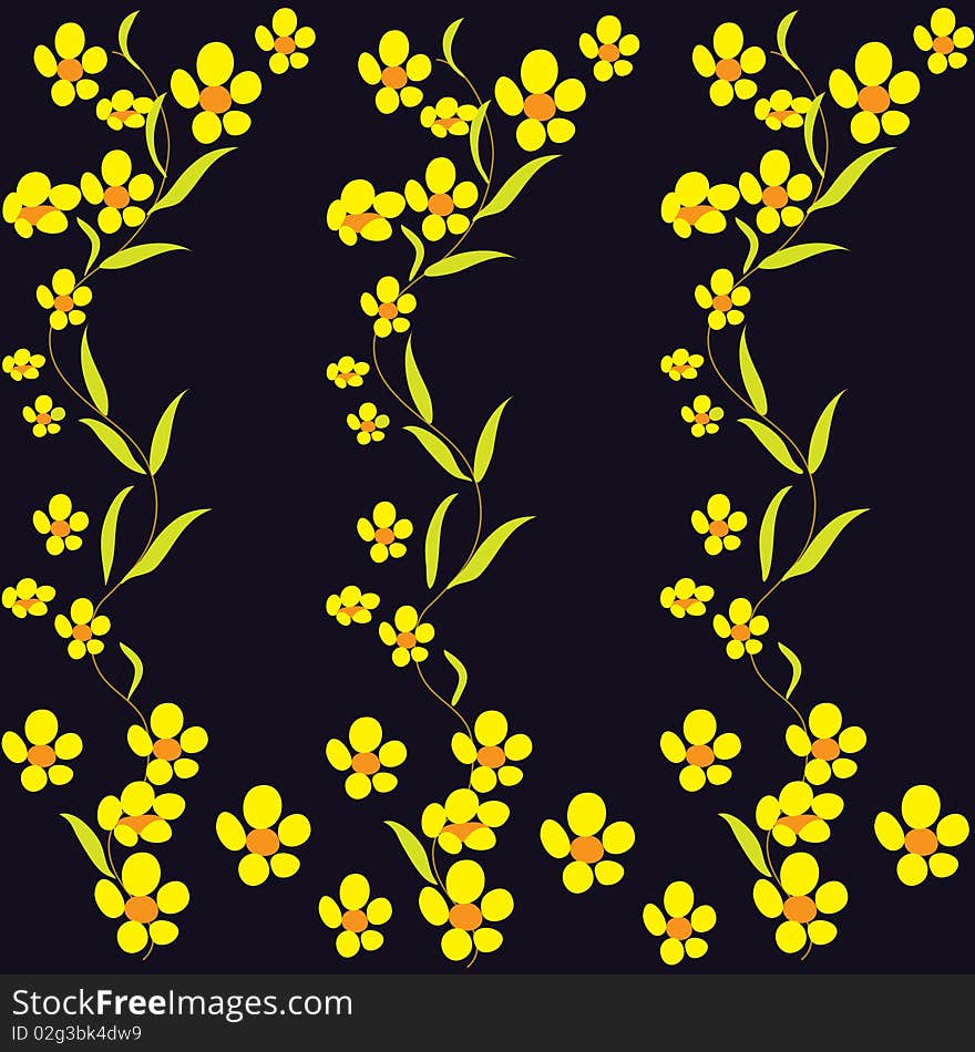 Black background with yellow buttercups. Black background with yellow buttercups