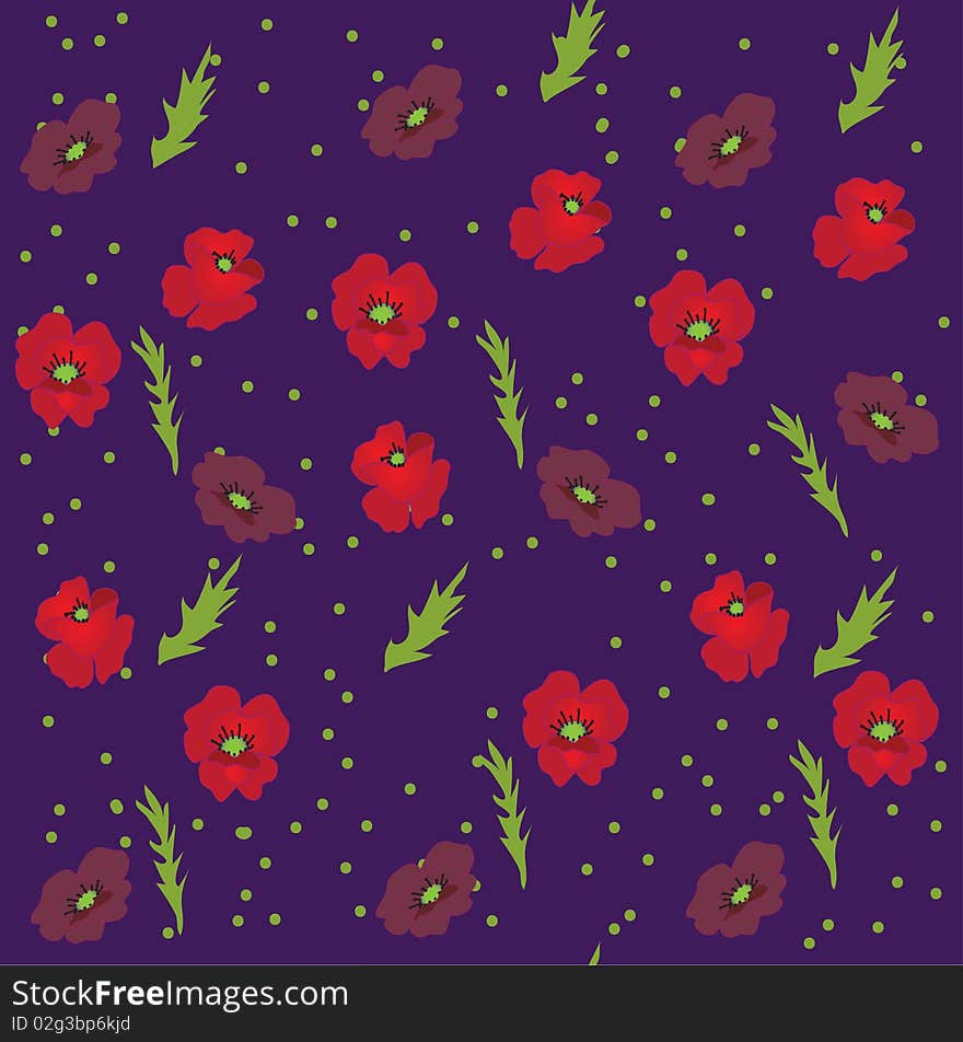 Seamless pattern with  poppies