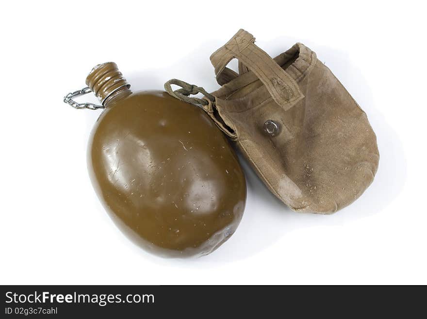 Soldier's flask on white background