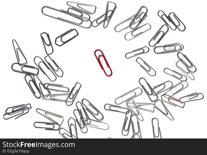 Paper clips on white background