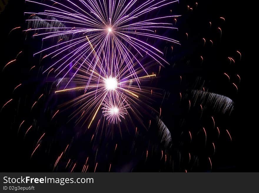 Long exposure colorful fireworks display