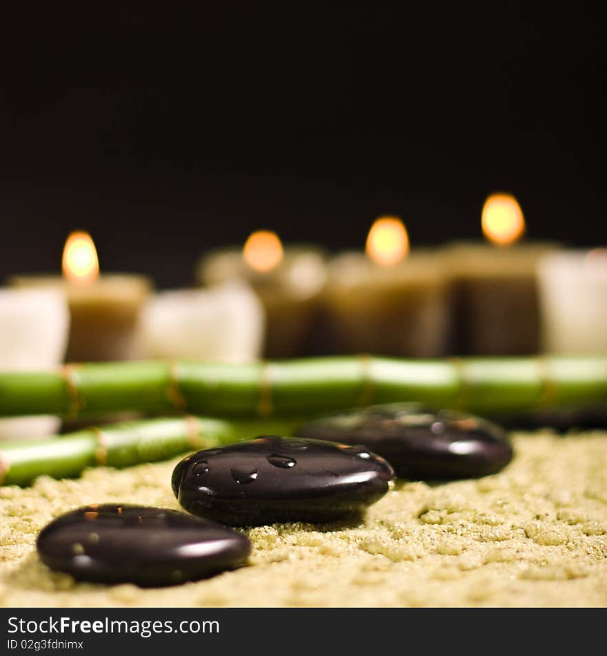 Spa concept with flowers and zen stones