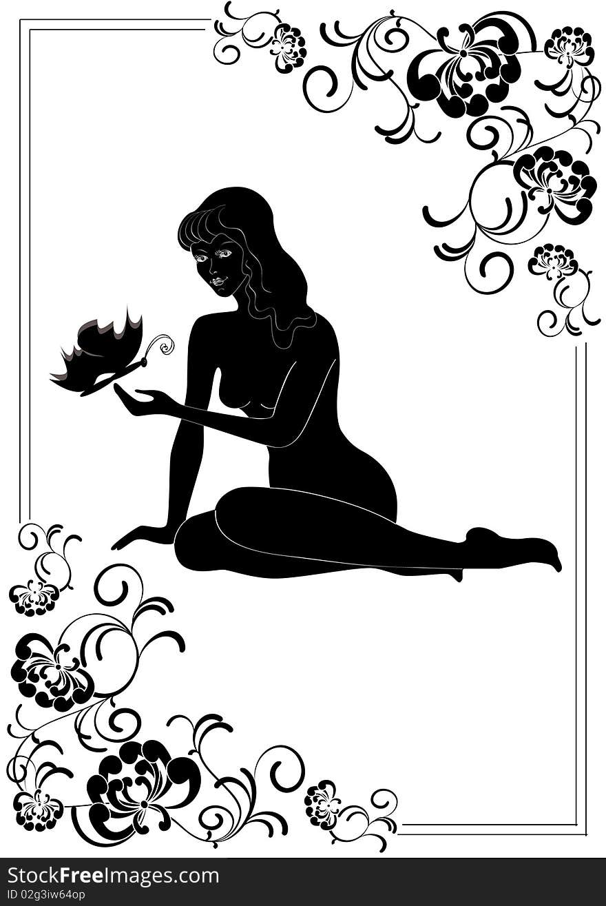 Girl and flowers vector, silhouette, women