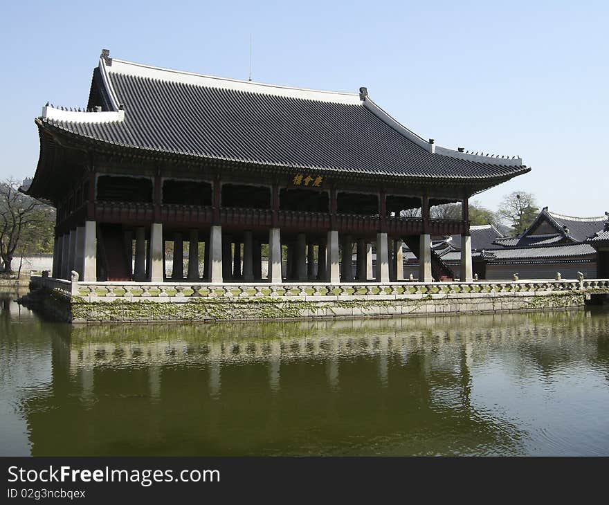 Ancient Building on the water at the Palace of Korea. Ancient Building on the water at the Palace of Korea