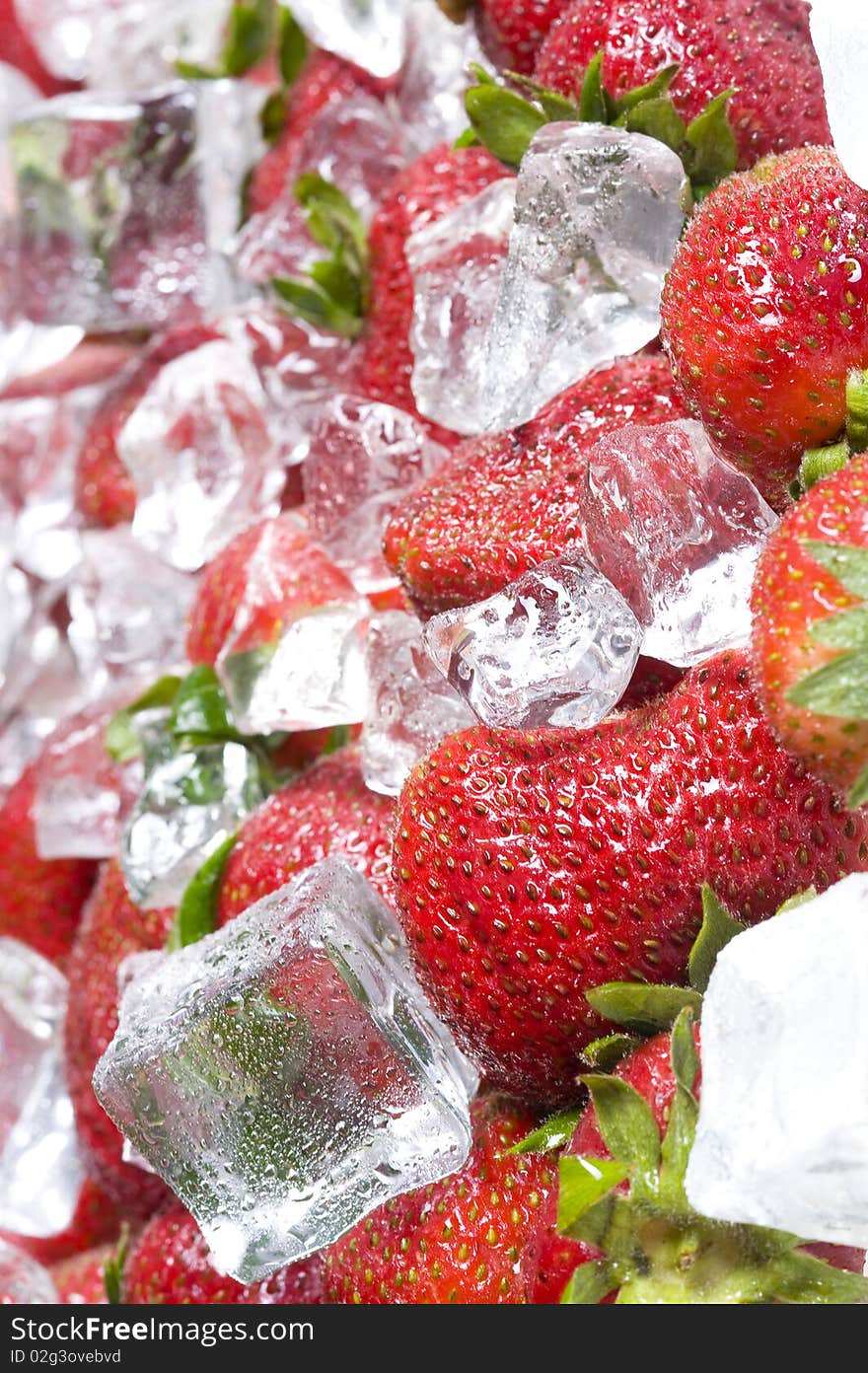 Background with red sweet strawberry and ice. Background with red sweet strawberry and ice