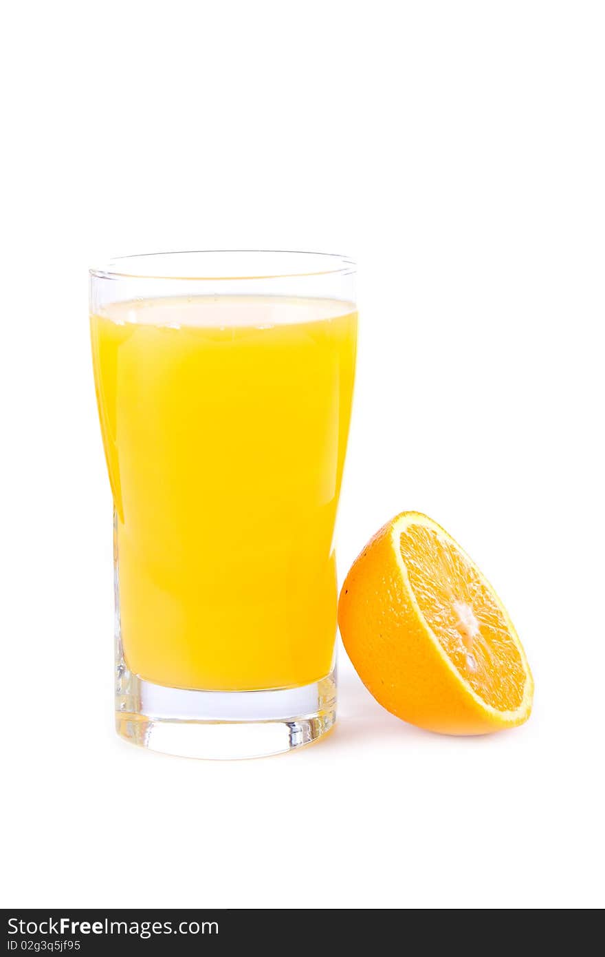 Glass of orange juice isolated on a white background