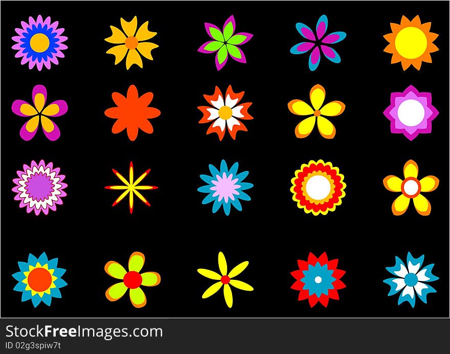 Set of simple colored flowers. Set of simple colored flowers