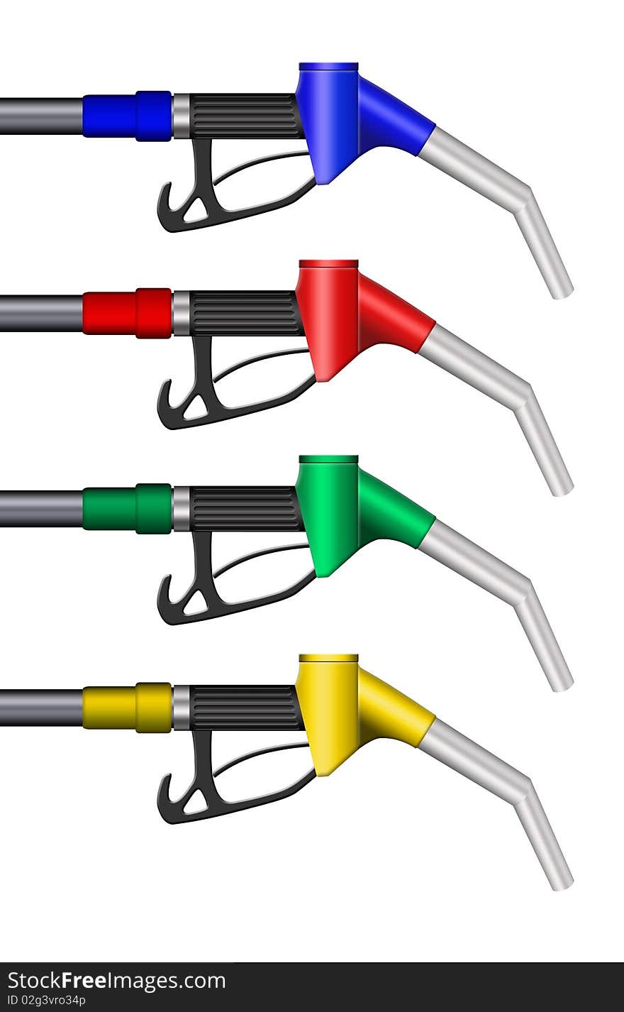 Illustration of different fillings pistols for fuel