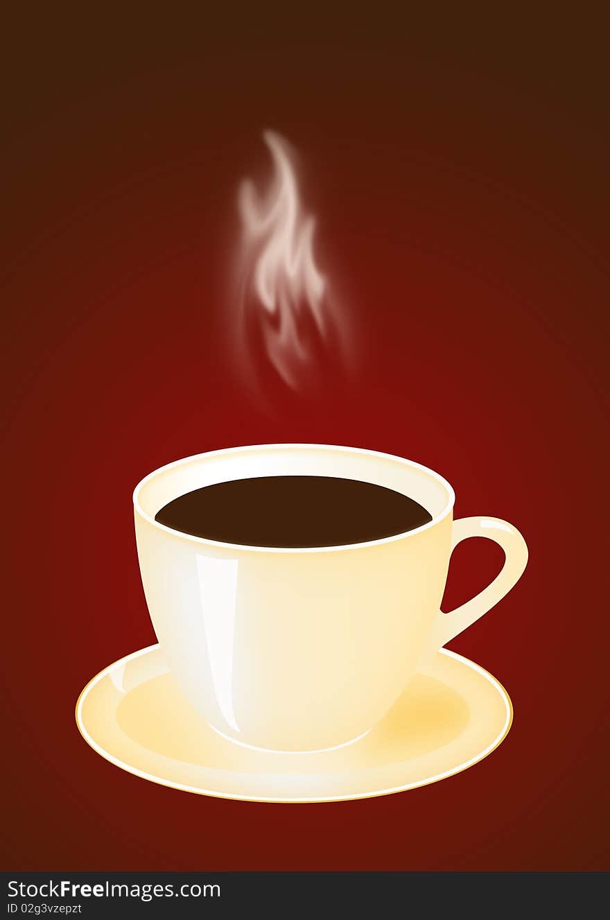 Illustration of mug with coffee on a dark background. Illustration of mug with coffee on a dark background