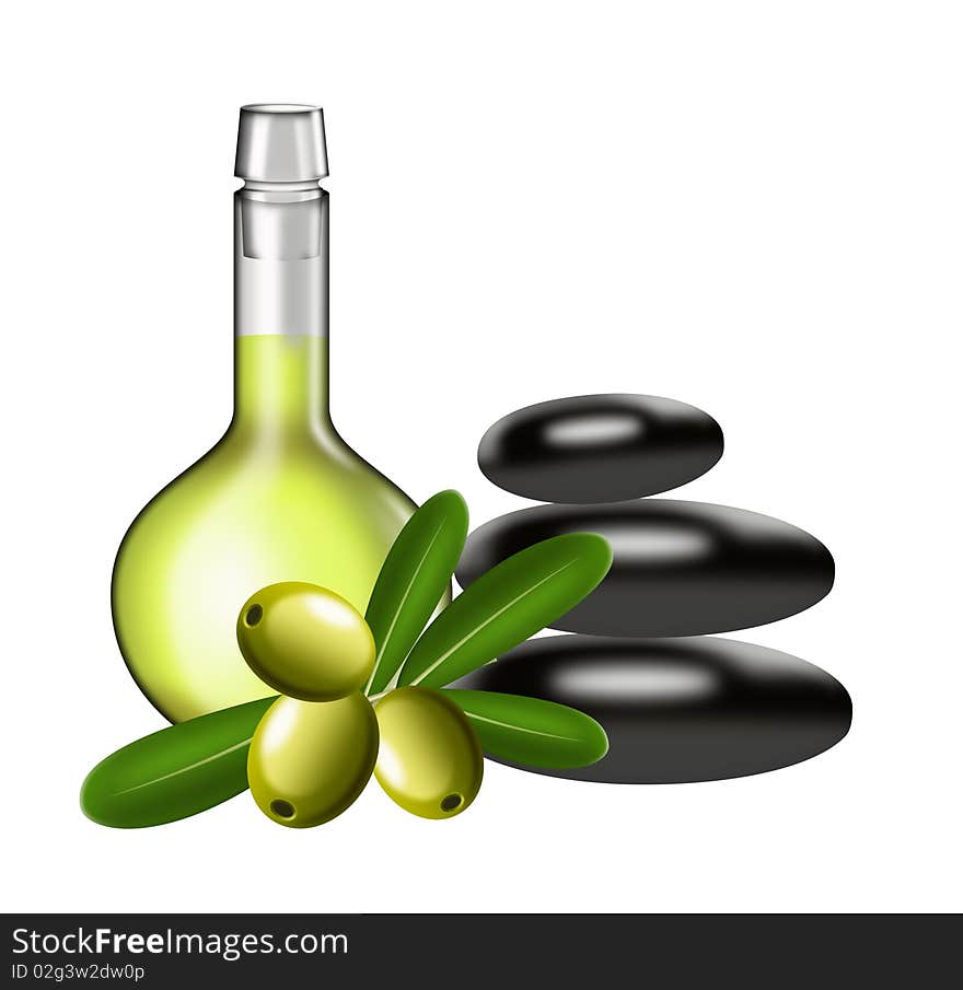 Illustration of still life with butter and olives on a white background. Illustration of still life with butter and olives on a white background