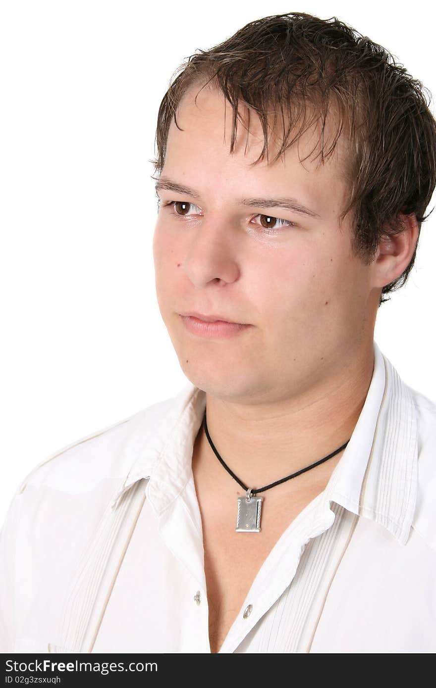 Casual male against a white wall background