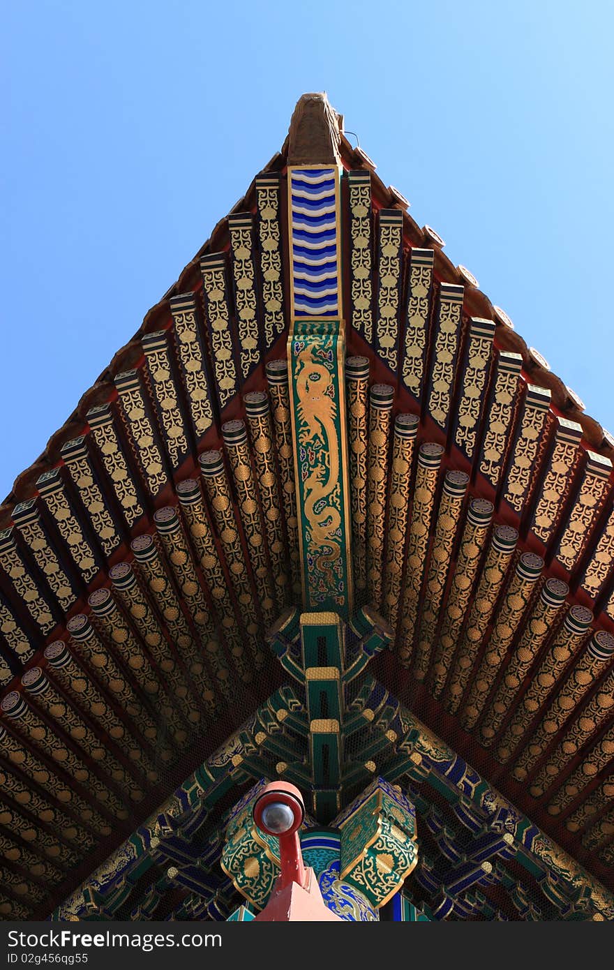 Patterned cornice of temple in forbidden city was the Chinese imperial palace. It is located in Beijing, China.