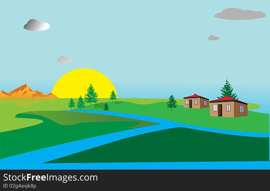 Vector illustration of landscape in colors. Vector illustration of landscape in colors