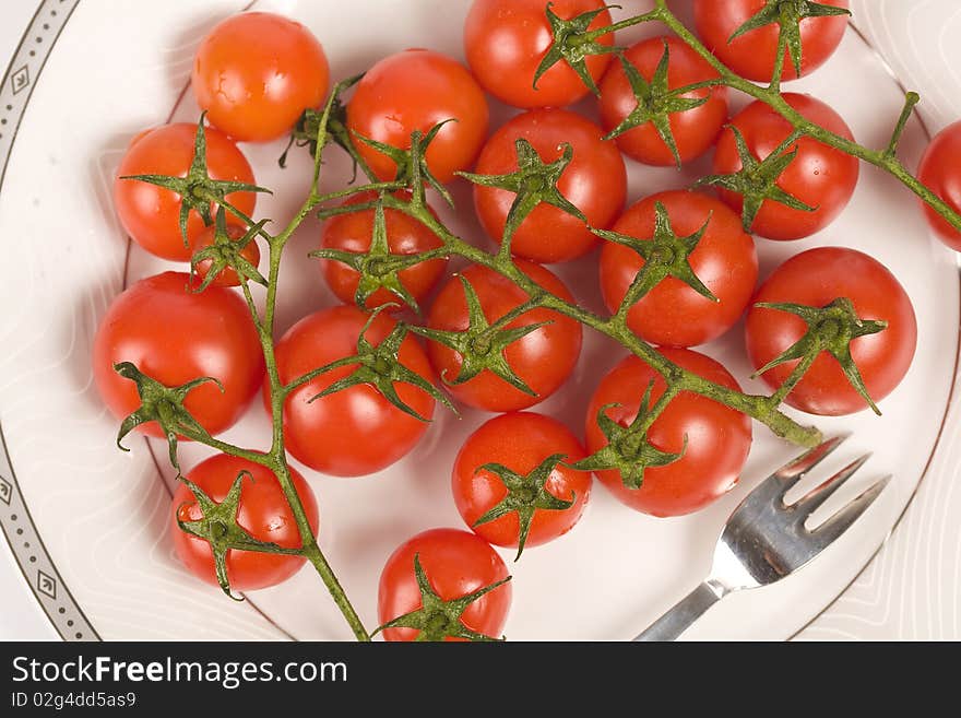 Flushed and healthy tomatoes on white background