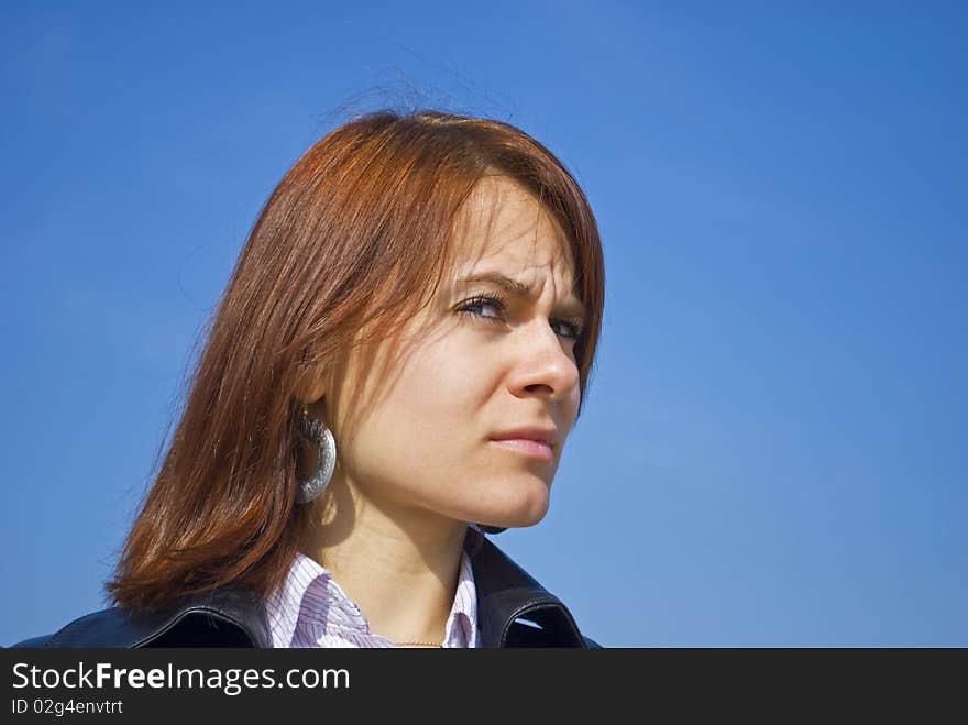 Portrait of a girl, concerned about something. Portrait of a girl, concerned about something