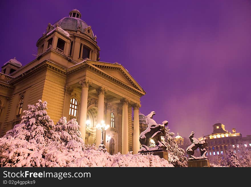 Assembly building  winter in Belgrade, Serbia