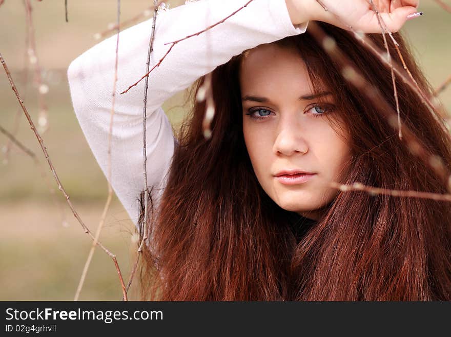 Portrait of beautiful woman on outdoor