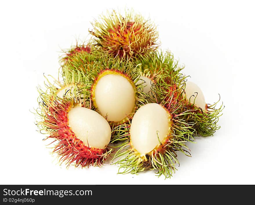 Exotic Thai fruit Rambutan or Ngo isolated on white