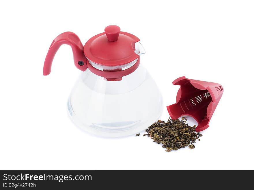 Series. A glass teapot isolated on a white background