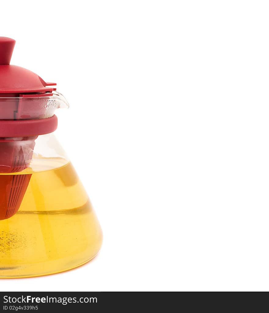 Glass Teapot On A White Background. Green Tea