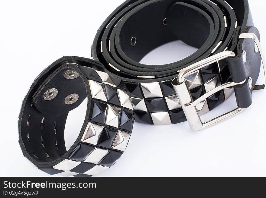 Black Leather Belt With Chrome Studs