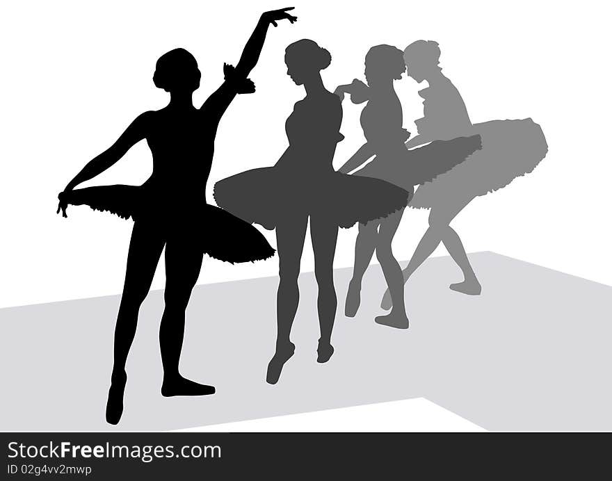 Drawing of ballerinas dancing on stage. Drawing of ballerinas dancing on stage