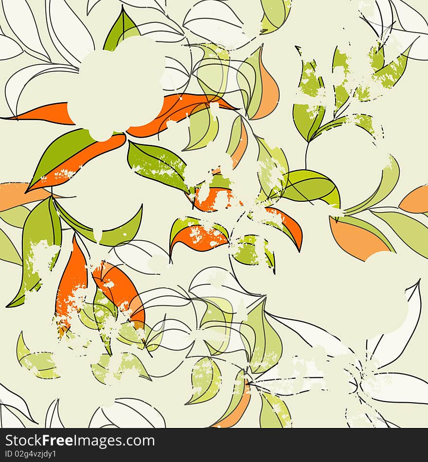 Retro stylized seamless pattern with leaves. Retro stylized seamless pattern with leaves