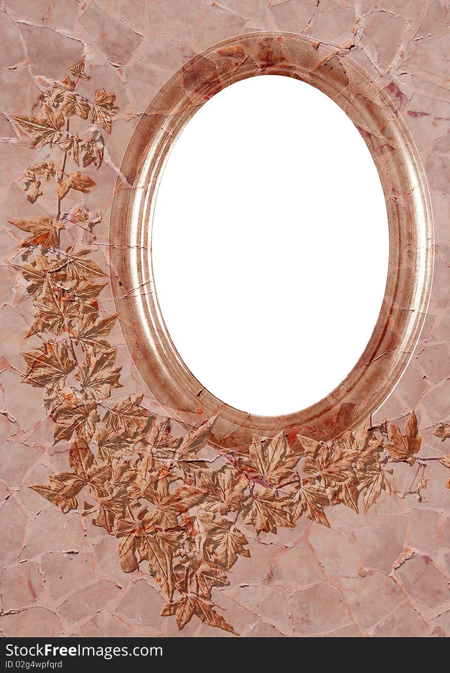 Marbled oval frame with floral decoration - background for your text or photo. Marbled oval frame with floral decoration - background for your text or photo