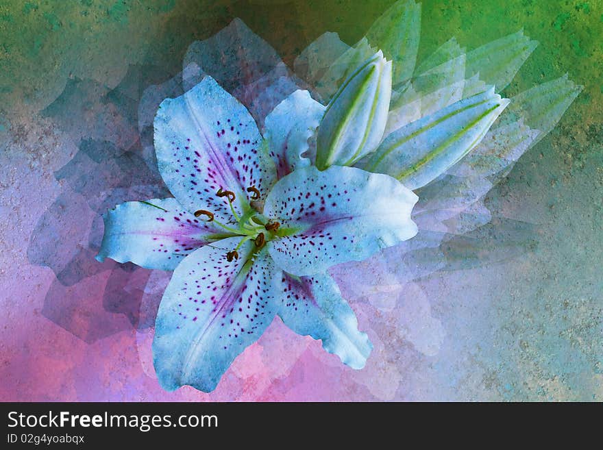 Stylized floral picture, patina covered. Stylized floral picture, patina covered