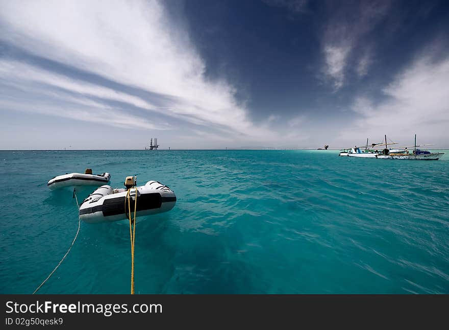 Sea landscape with fishing boats