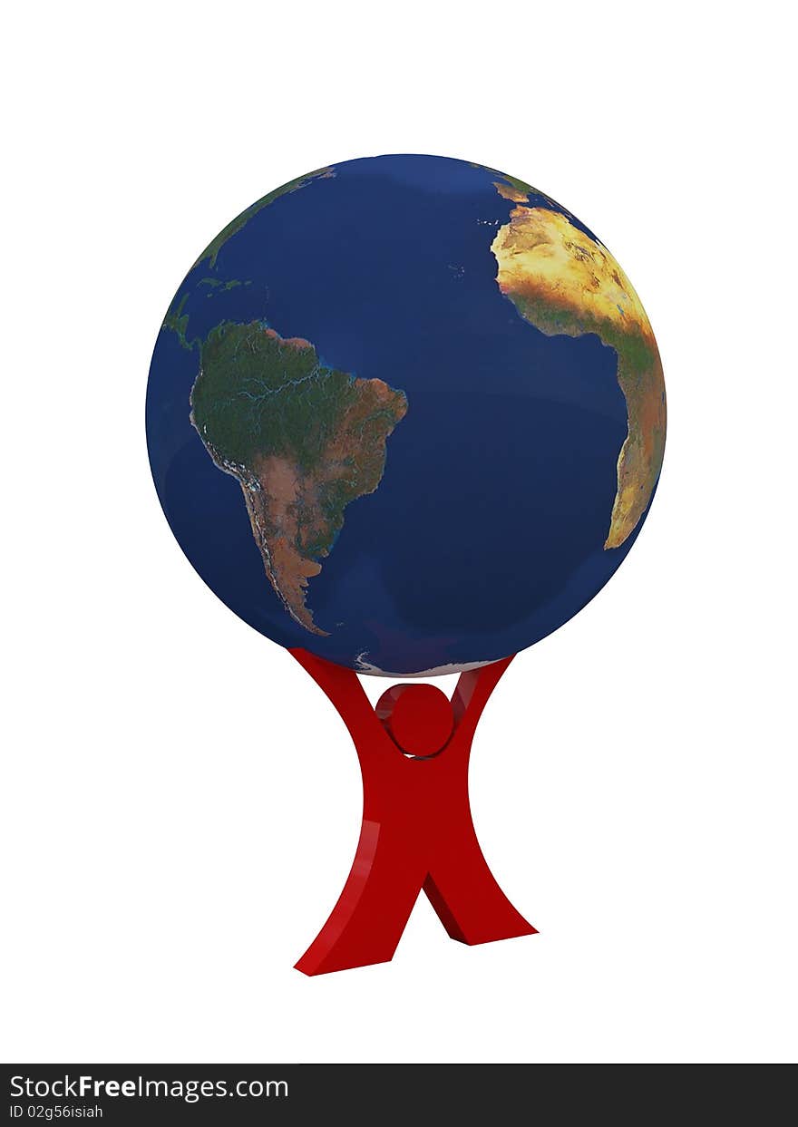 Red man carriying world globe