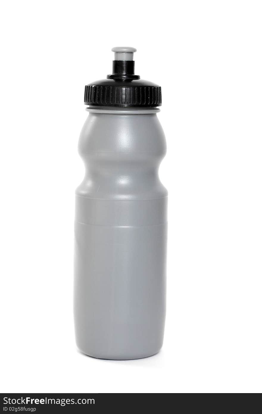 Gray drinking flask on white background.