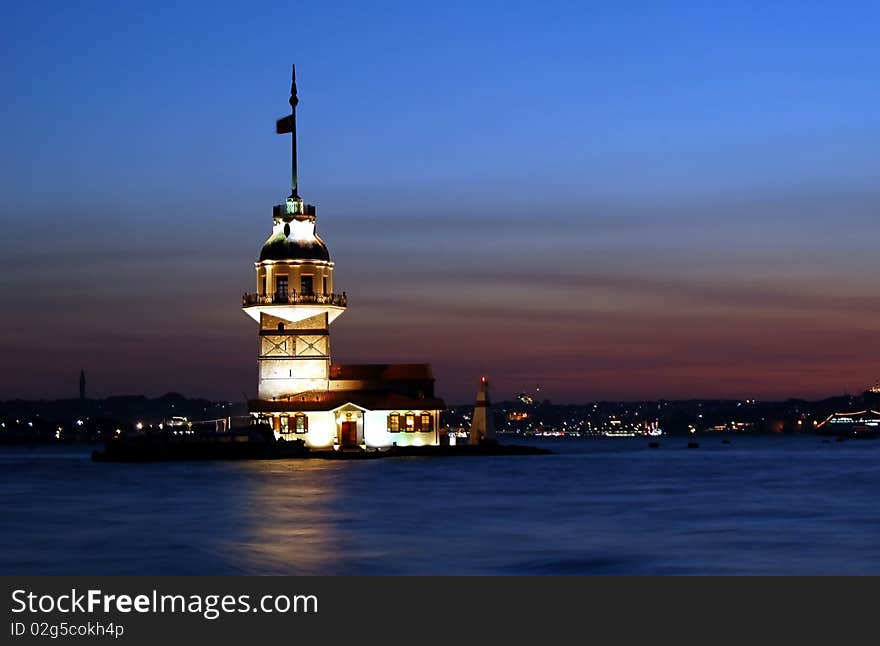 Istanbul Landmarks Maiden Tower at twilight