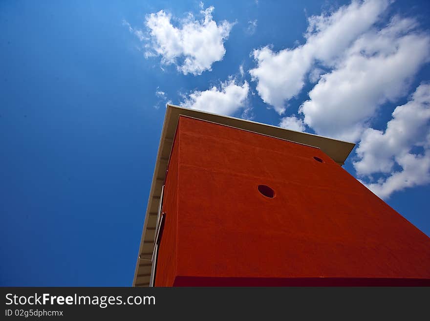 Blu sky, new buildings, with architecture modern and coloured. Blu sky, new buildings, with architecture modern and coloured