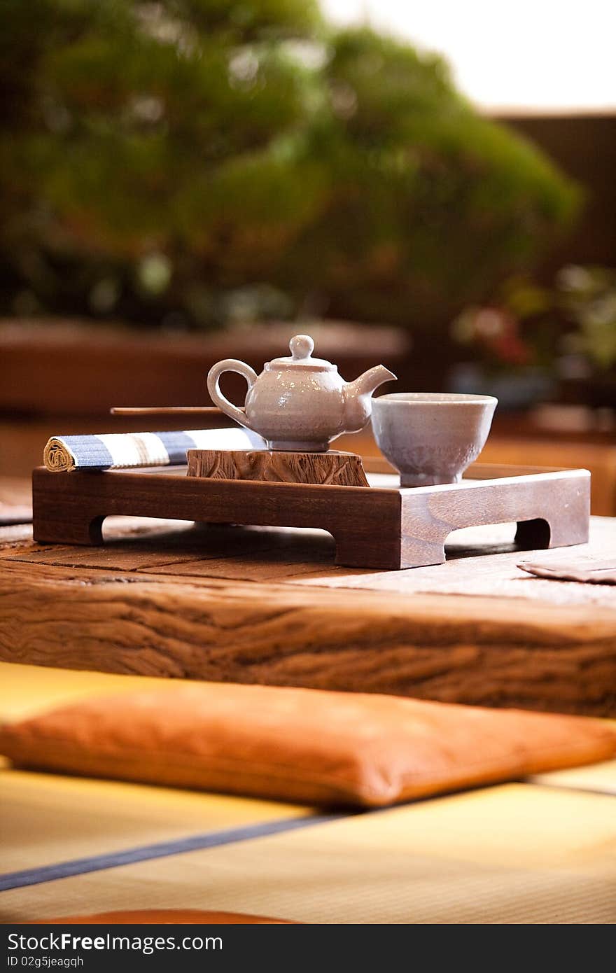 Asian traditional tea on an old rustic table.