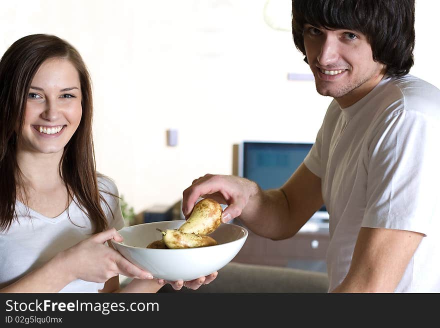 Boy and girl with plate